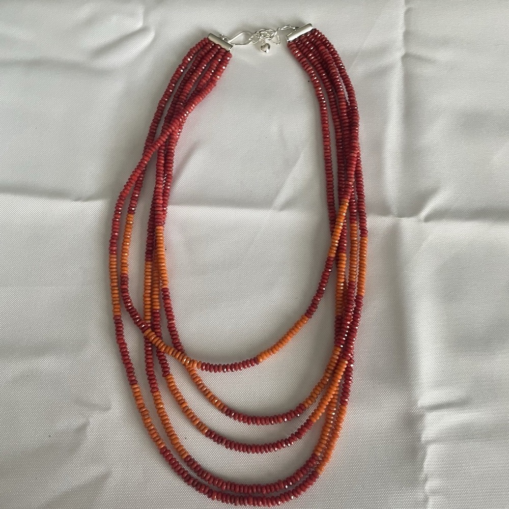 Jay King 5-Strand Gemstone 18 Necklace Coral Orange Sterling Silver Hardware 140$
